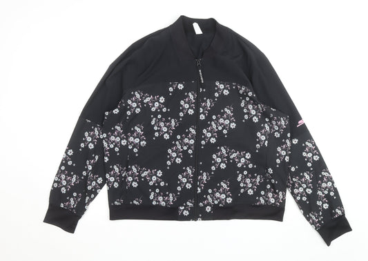 Skechers Womens Black Floral 2XL Track Jacket Full Zip Lightweight