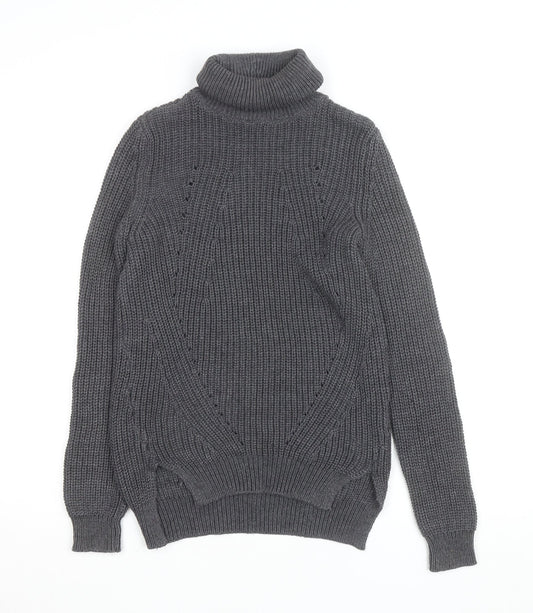 Noisy May Women Grey Roll Neck Chunky Knit Jumper Size S