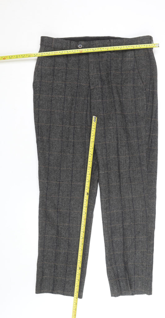 Farbo Men's Grey Wool Blend Checked Dress Trousers 34R