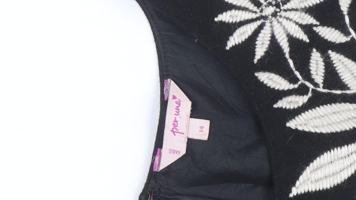 Marks and Spencer Per Una Black Floral Embroidered A-Line Dress Size 14