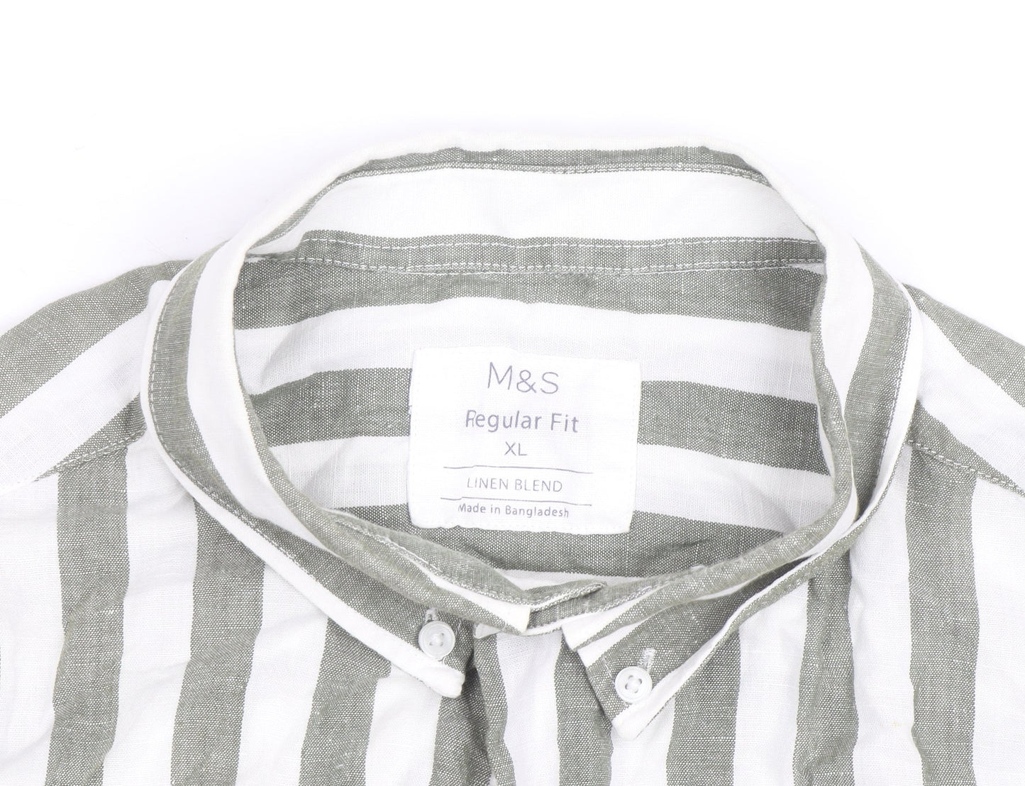 Marks and Spencer Unisex White Striped Linen Blend Short Sleeve Shirt XL