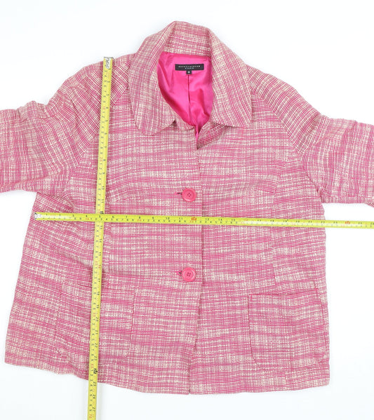 Betty Jackson Studio Women Pink Check Cropped Jacket Size 16 Cotton Lined