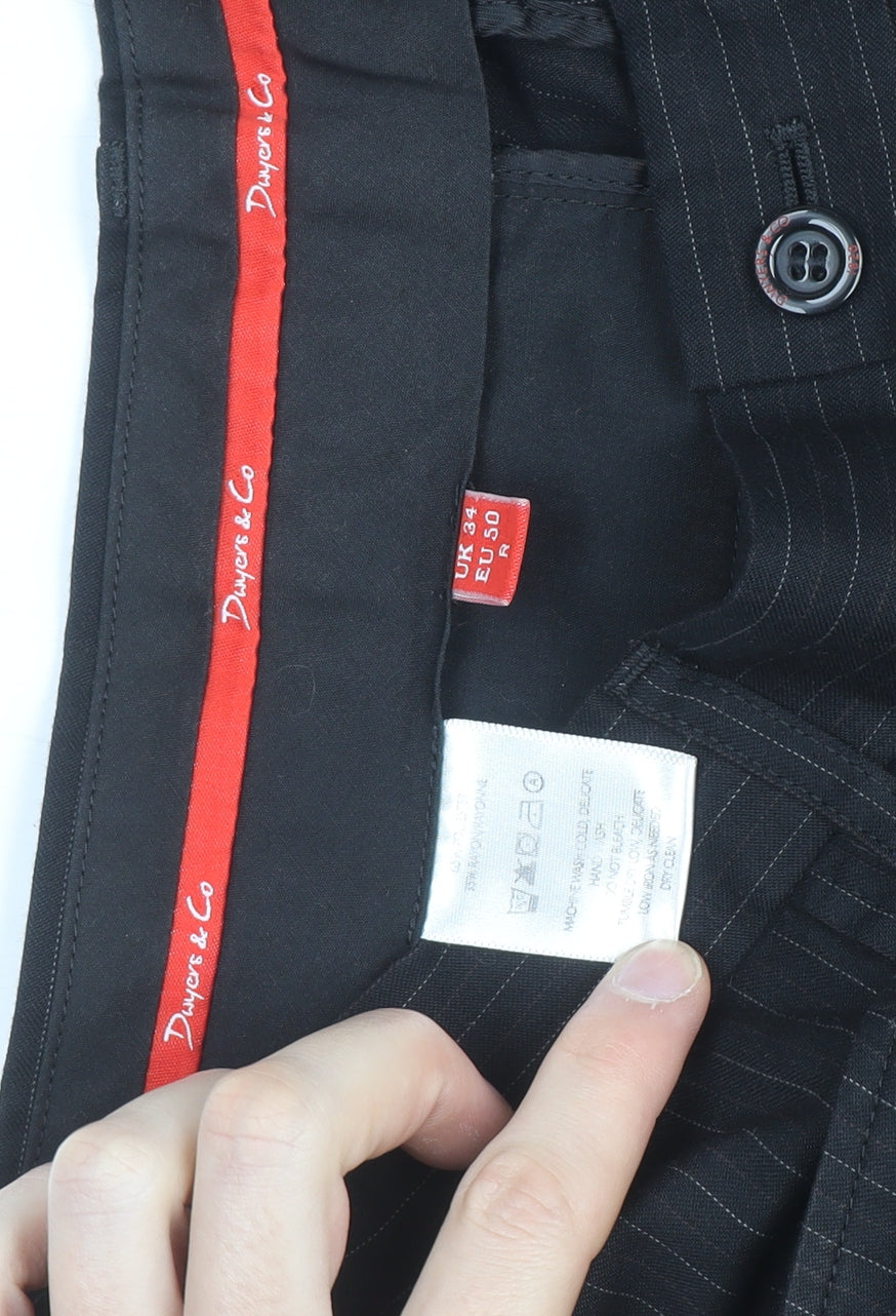 Dwyers & Co Men's Black Pinstripe Slim Fit Dress Trousers UK 34