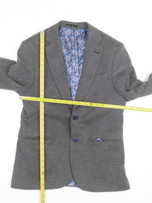 Icon Men Grey Herringbone Cotton Polyester Blazer 40 Regular