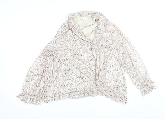 Additional front view of Gallery Women’s Beige Sequin Wrap Blouse UK 20 Long Sleeve Elegant Top