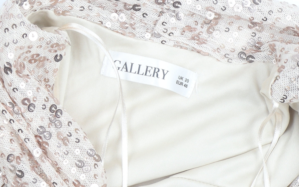 Additional view of Gallery Women’s Beige Sequin Wrap Blouse UK 20 Long Sleeve Elegant Top
