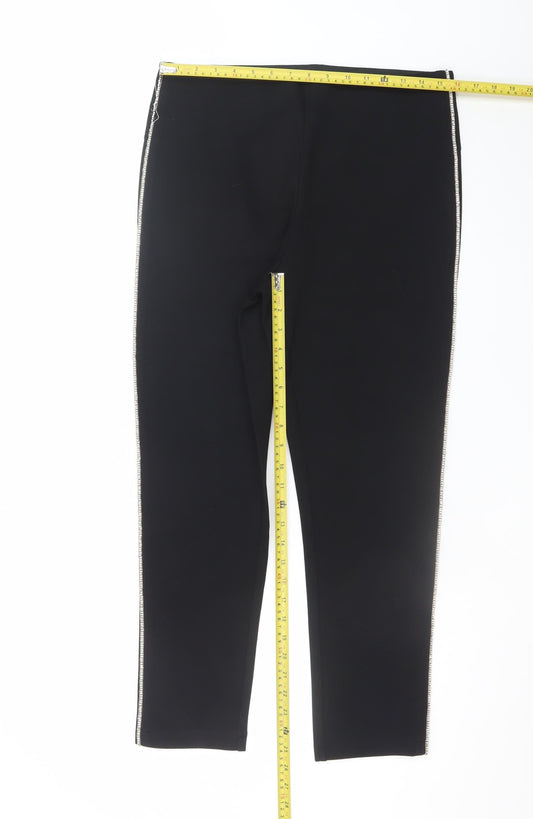 Zara Women Black XL Stretch Skinny Leggings Trousers with Side Zip Trim