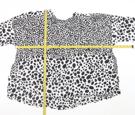 Masai Women Black White Animal Print Viscose Tunic Blouse XL
