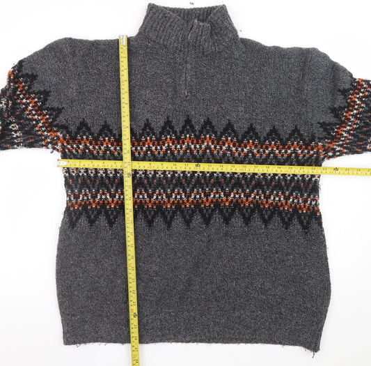 Next Men’s Grey Fair Isle 1/4 Zip Wool Jumper XL Winter Knitwear