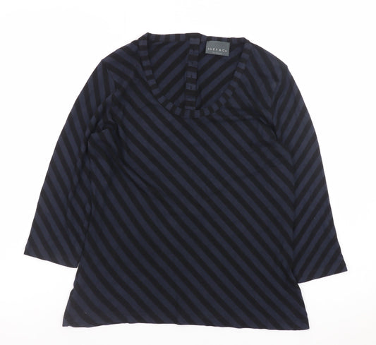 Alex & Co Women Blue Striped Jersey Blouse UK 12 3/4 Sleeve