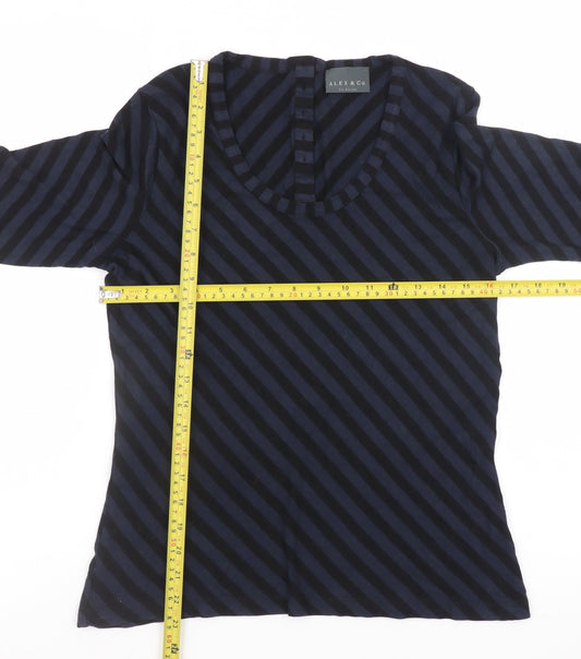 Alex & Co Women Blue Striped Jersey Blouse UK 12 3/4 Sleeve