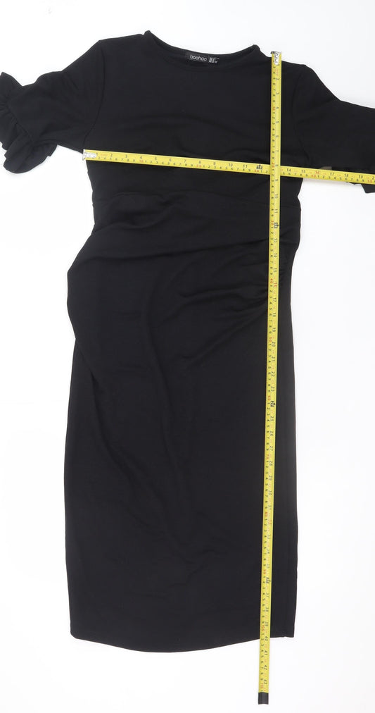 Boohoo Women Black Size 12 Bodycon Ruffle Sleeve Knee Length Dress