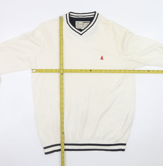 Musto Men's Ivory V-Neck Cotton Cashmere Jumper L Nautical Logo Knit