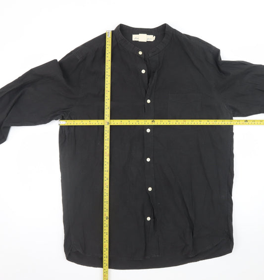 L.O.G.G. Men's Black Cotton Band Collar Button-Up Shirt Size L