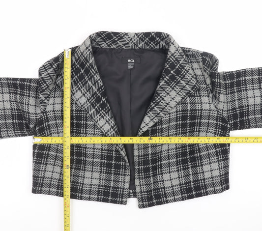 BCX Women's Grey Check Cropped Blazer Jacket Size L