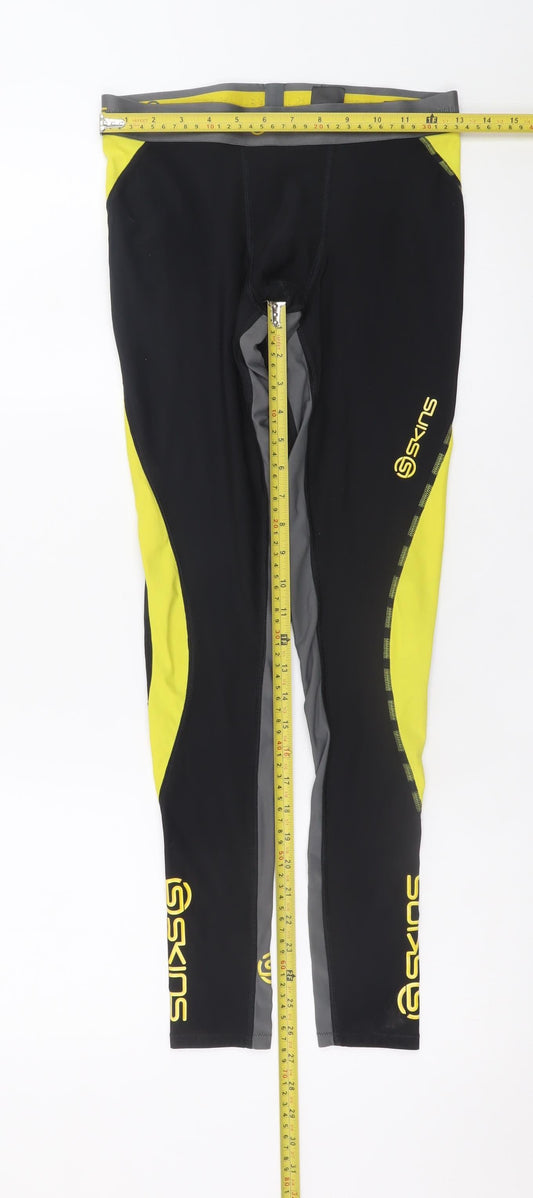 Skins Mens Black Yellow Compression Leggings Large Nylon Elastane
