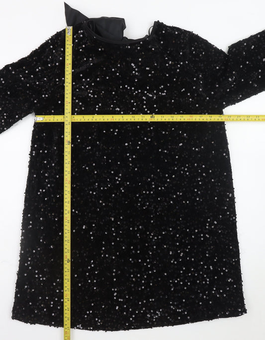 ONLY Women Black Sequin Short Shift Dress XL Long Sleeve