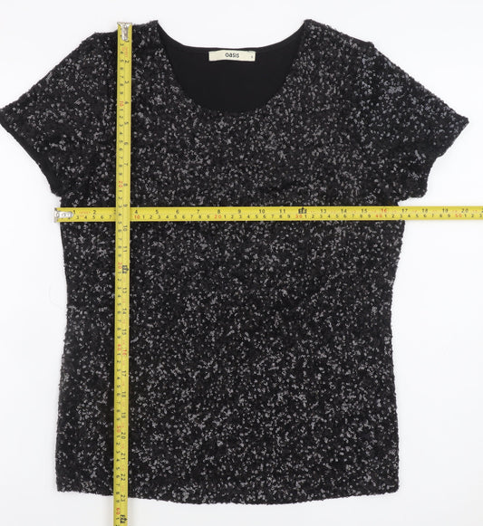 Oasis Women's Black Sequin Short Sleeve Party Top Size S