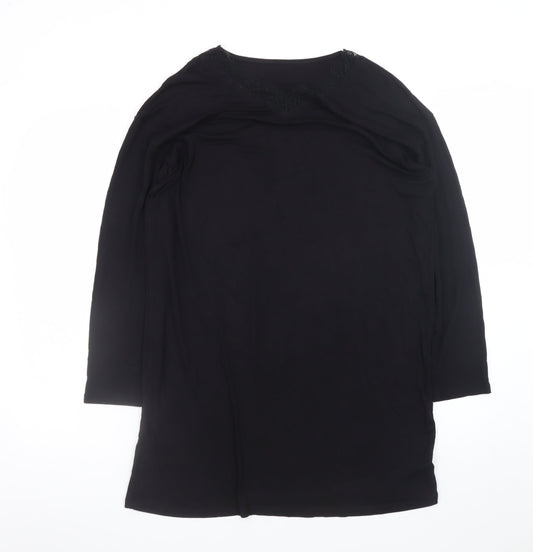 Additional front view of Dunnes Women’s Black Shift Dress, size UK 10, Long Sleeve Lace Neck