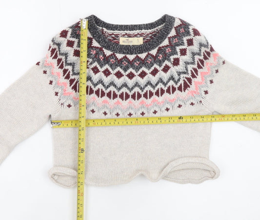 Hollister Women's Beige Fair Isle Knit Jumper Size S