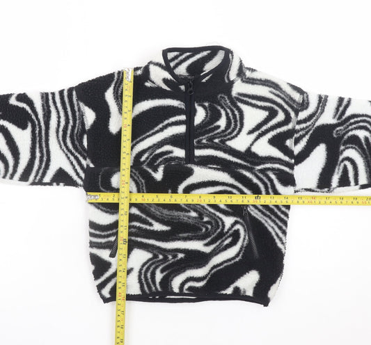 Dunnes Stores Girls Black & White Fleece 1/2 Zip Pullover Sweatshirt 6-7 Years