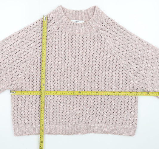 Next Women Pink Open-Knit 3/4 Sleeve Pullover Jumper Size 12