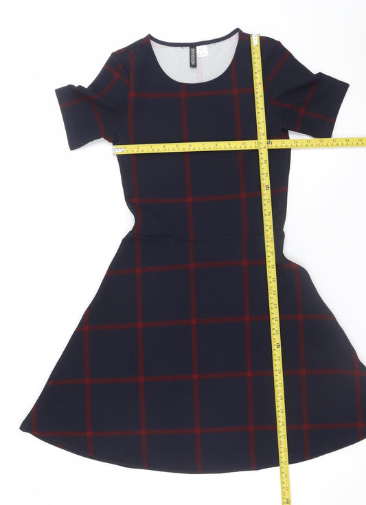 H&M Divided Women's Blue Check A-Line Short Sleeve Dress Size 6