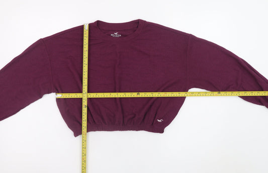 Hollister Women’s Purple Cropped Long Sleeve Crew Neck Top Size S