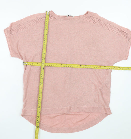 Next Women Pink Knit Short Sleeve Crew Neck Relaxed T-Shirt Size 12