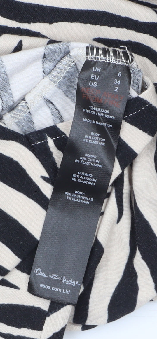 Miss Selfridge Women Black Zebra Print Bodycon Midi Dress Size 6