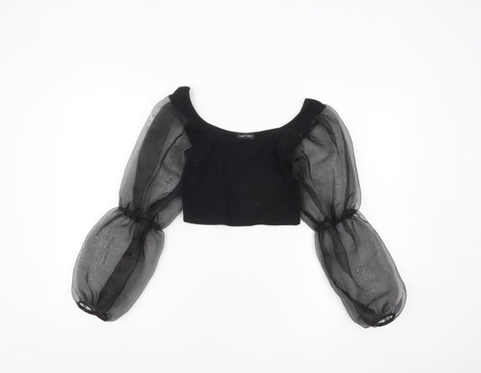 I Saw It First Womens Black Cropped Puff Sleeve Blouse Size S