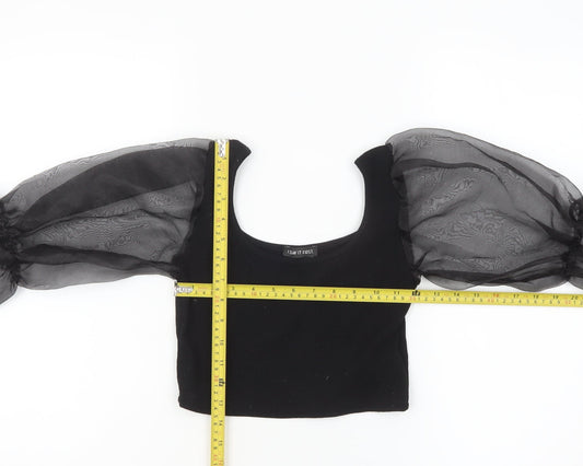 I Saw It First Womens Black Cropped Puff Sleeve Blouse Size S