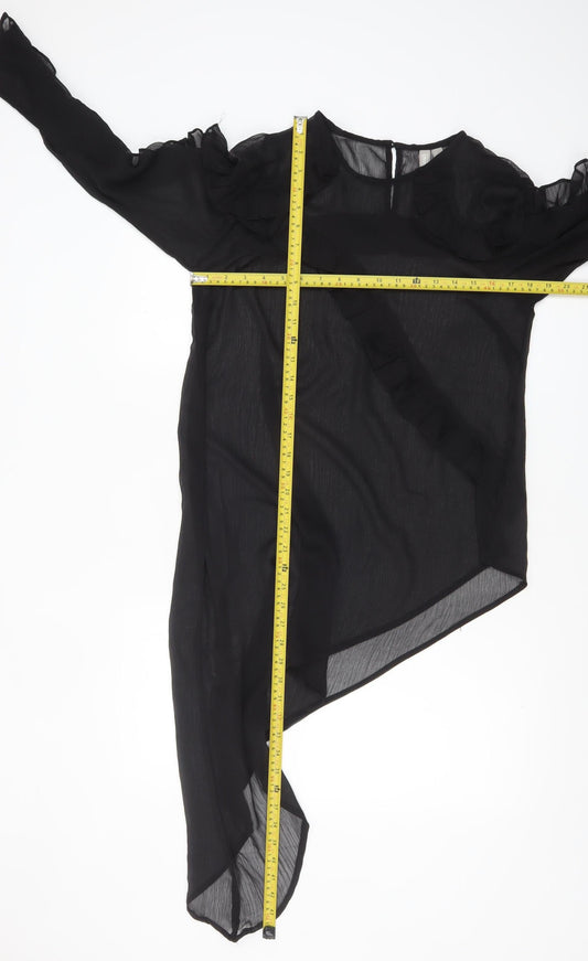 ASOS Women’s Black Ruffle Sheer Chiffon Wrap Blouse UK 12