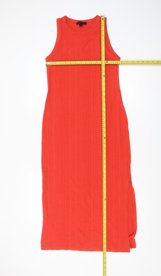 New Look Women Orange Size 10 Sleeveless Ribbed Midi Tank Dress