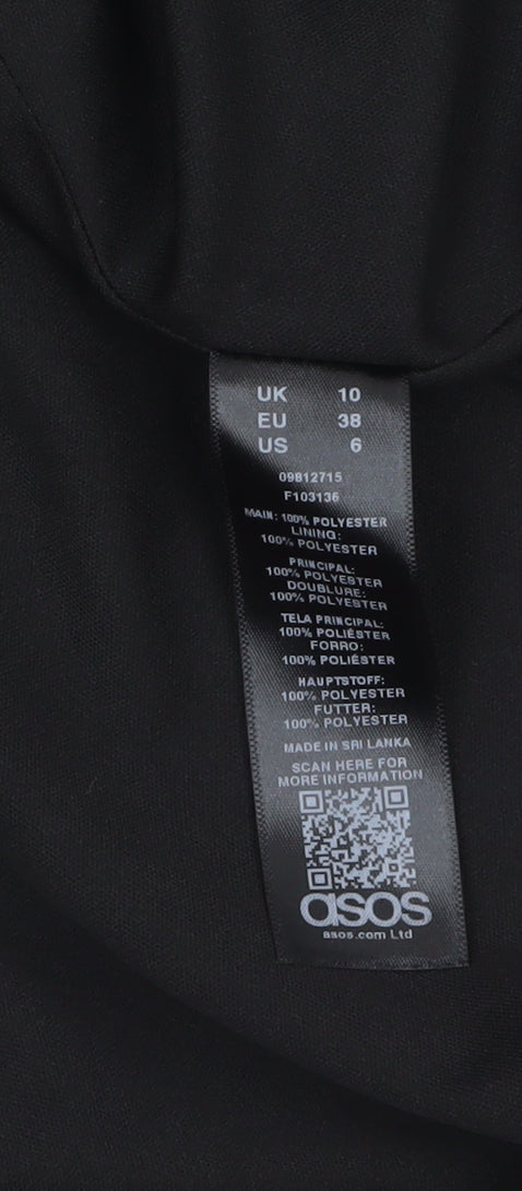 Brand and care label for ASOS Women’s Black, size UK 10, Sleeveless V-Neck Short Slip Dress