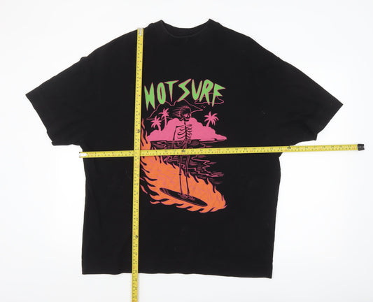 Collusion Men's Black Graphic Skull Surf Relaxed Fit T-Shirt XS