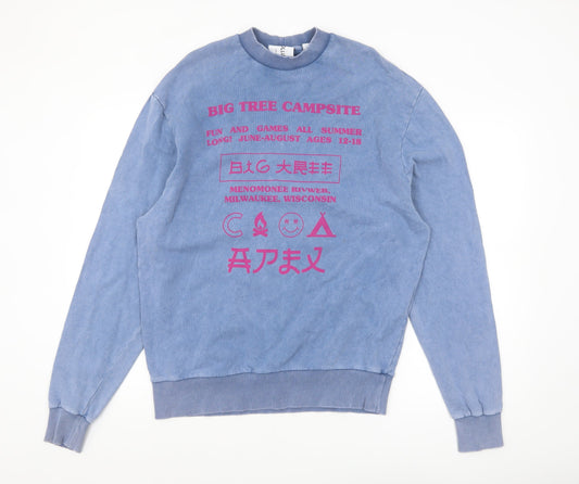 Additional front view of Collusion unisex blue graphic print pullover sweatshirt xs