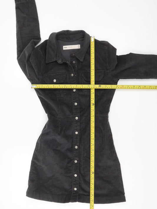 ASOS Women’s Black Corduroy Long Sleeve Shirt Dress Size 2