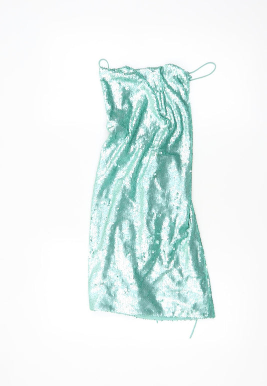 Additional front view of ASOS Women Green Sequin Slip Dress, size 4, Party Backless