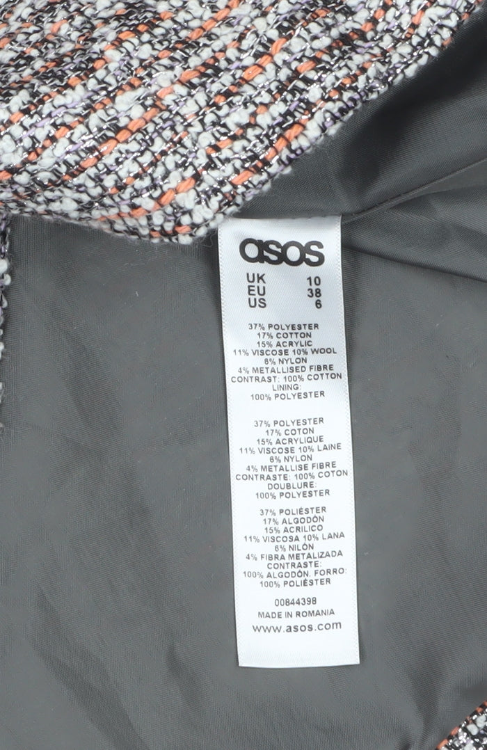 Brand and care label for ASOS Women’s Multicoloured Tweed Mid-Length Overcoat UK 10