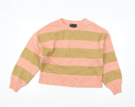 Additional front view of ASOS Women’s Multicoloured Striped Knit Crew Neck jumper, size UK 4