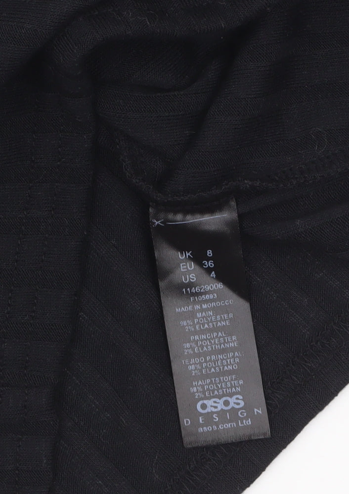 Brand and care label for ASOS DESIGN Women’s Black Cropped High Neck Long Sleeve Top, size UK 8