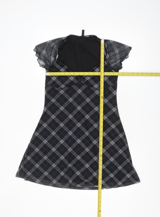 H&M Divided Women’s Black Check A-Line Short Dress Size 12