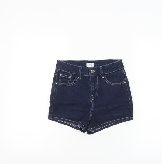 River Island Women Blue Denim High Rise Hot Pants Size 8