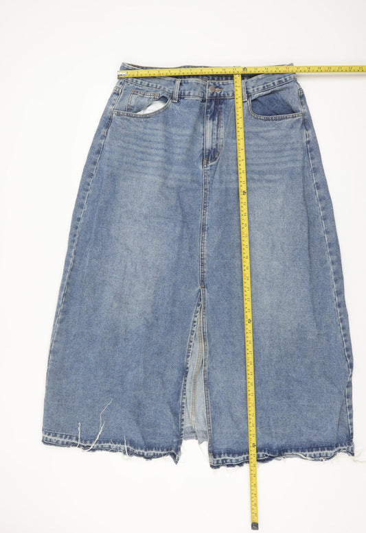 Cider Women Blue Denim Midi Skirt High Rise Straight Style XL