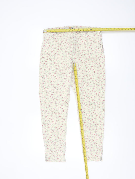 Topshop Women Ivory Floral Skinny Jeans W30 (UK 12) with Ankle Zip