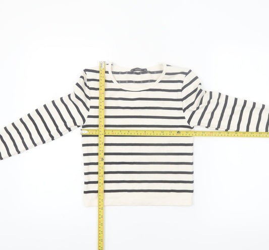 Dunnes Women's White Striped Long Sleeve Jersey T-Shirt Size M