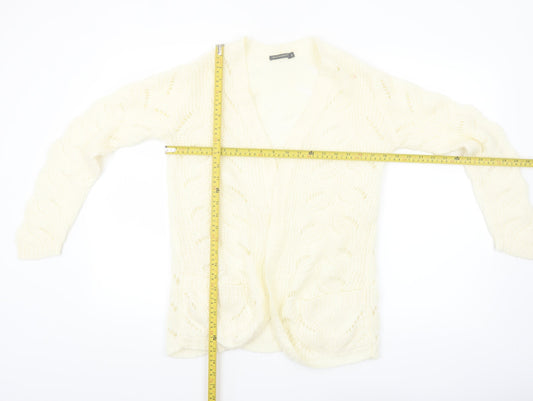 QED London Women's Ivory Open Knit Long Sleeve Cardigan S
