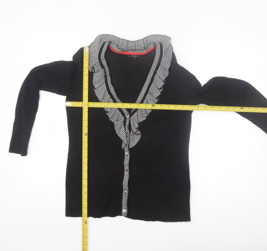 Linea Women's Black Ruffle Trim V-Neck Cardigan Size L