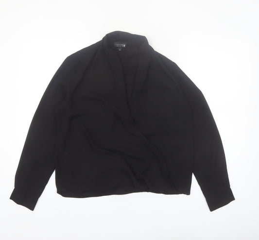 Topshop Women Black Long Sleeve Wrap Blouse Size 6